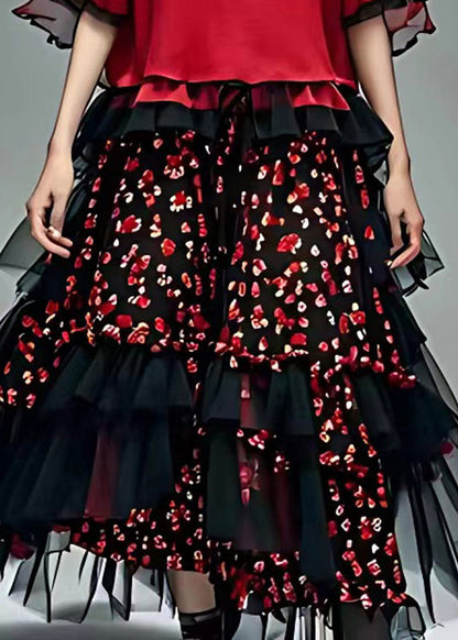 Red O-neck Tulle Patchwork Chiffon Maxi Dress Summer