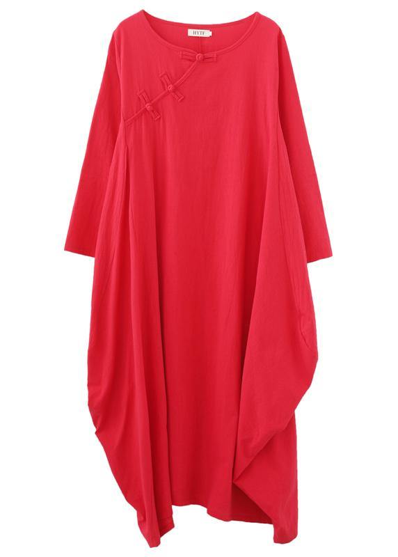 Red Outfit O Neck Asymmetric Robes Spring Dress