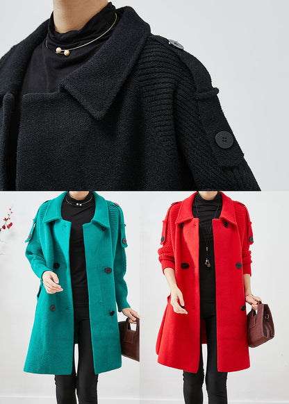 Red Oversized Knit Patchwork Woolen Coat Fall