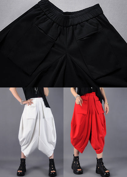 Red Oversized Pockets Cotton Harem Pants Spring