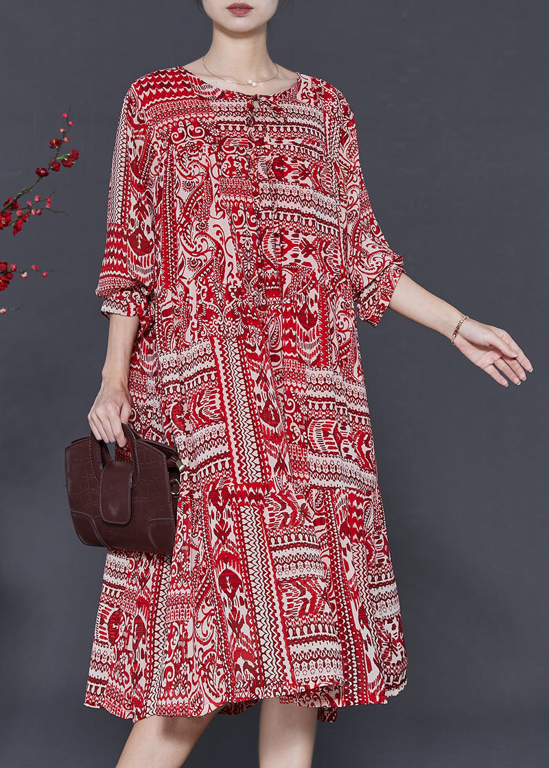Red Oversized Print Chiffon Robe Dresses Spring