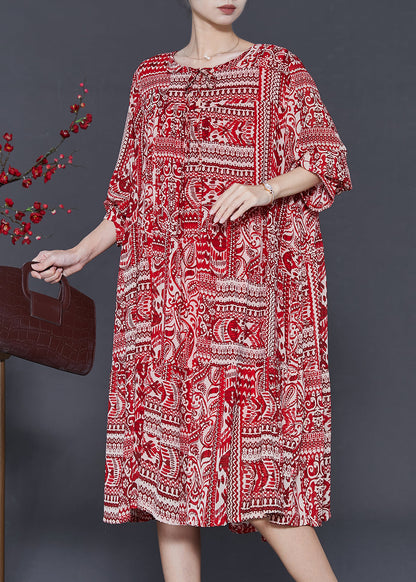 Red Oversized Print Chiffon Robe Dresses Spring