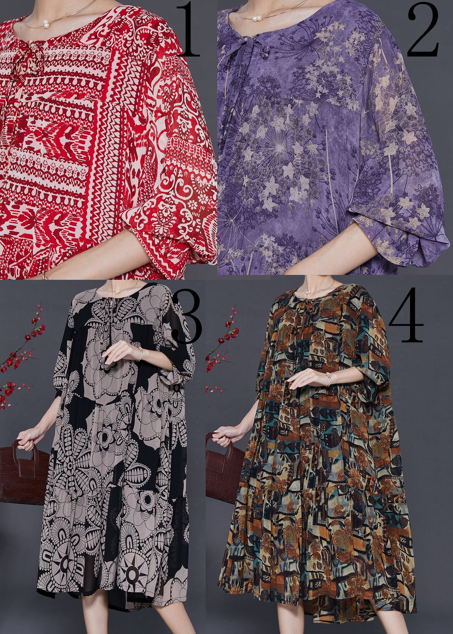 Red Oversized Print Chiffon Robe Dresses Spring