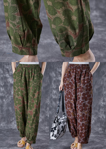 Red Oversized Print Linen Harem Pants Summer