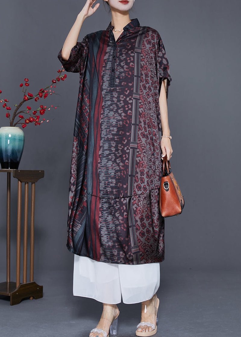 Red Oversized Print Silk Long Dress Summer