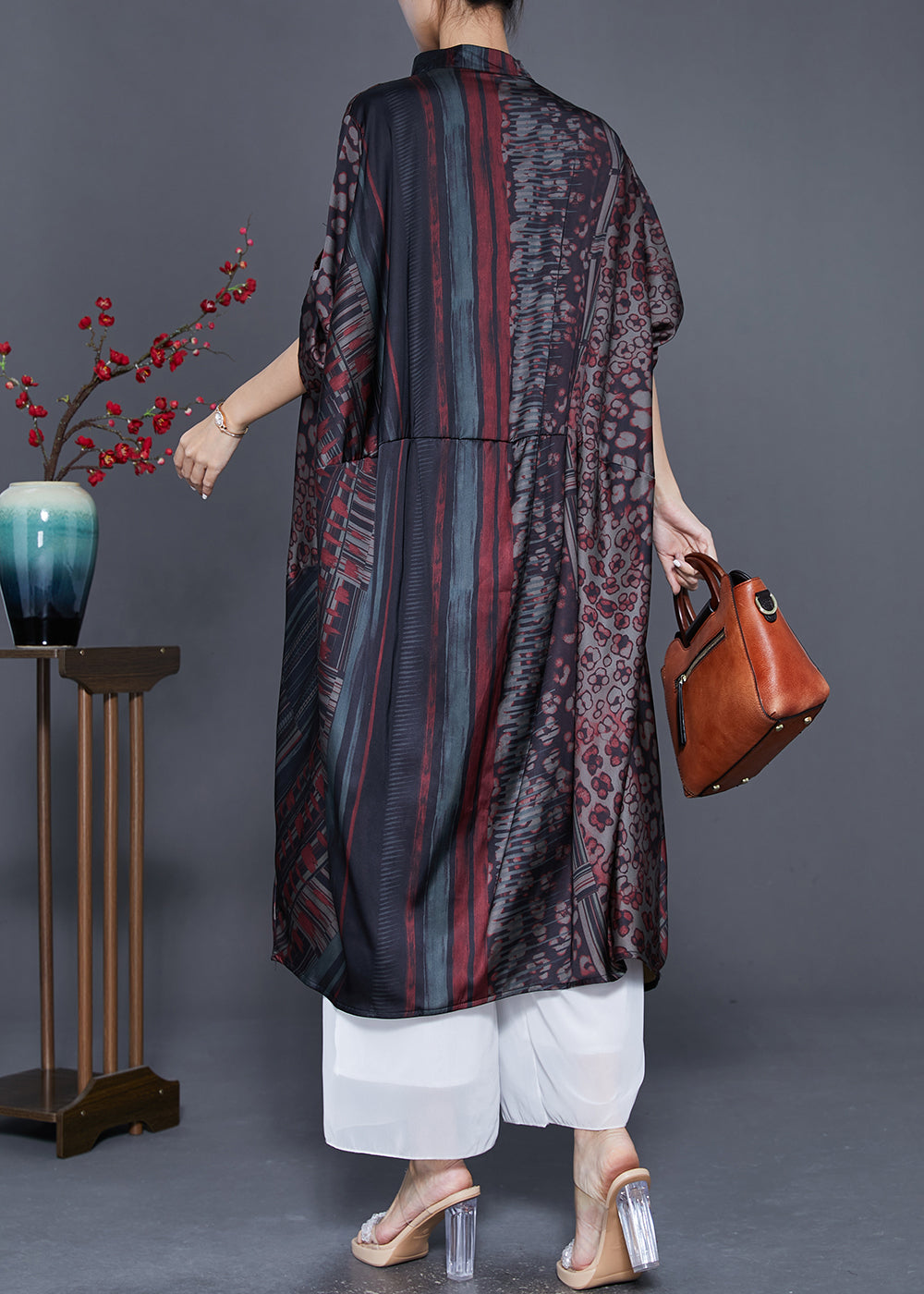 Red Oversized Print Silk Long Dress Summer