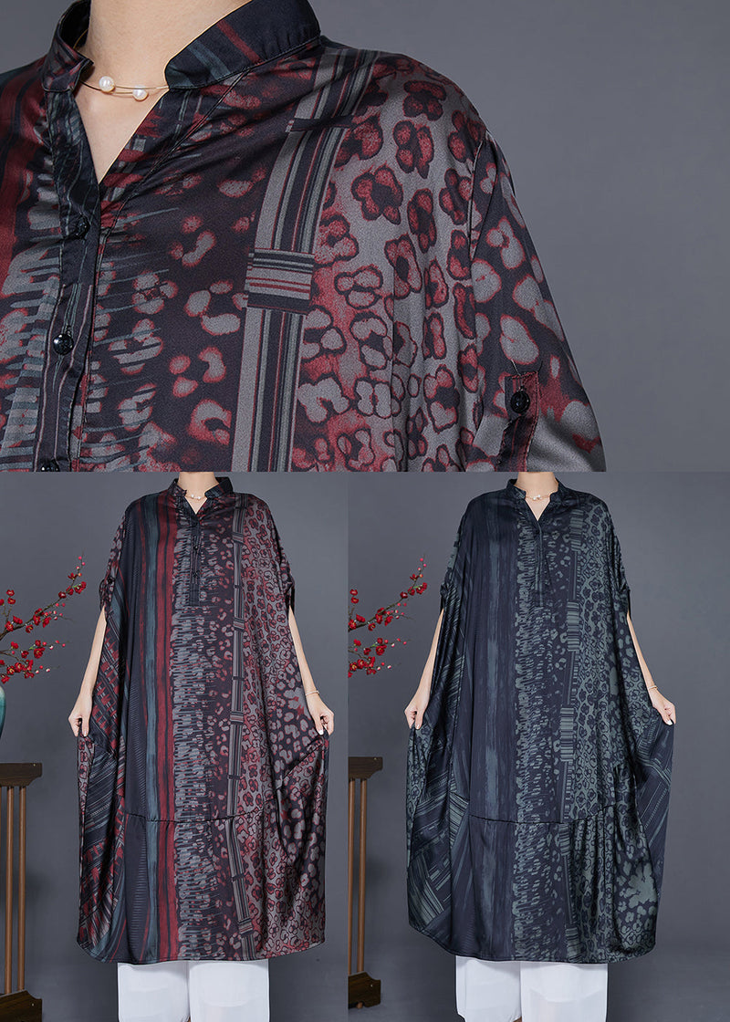 Red Oversized Print Silk Long Dress Summer