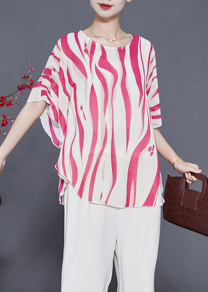 Red Oversized Striped Silk Tank Tops Summer