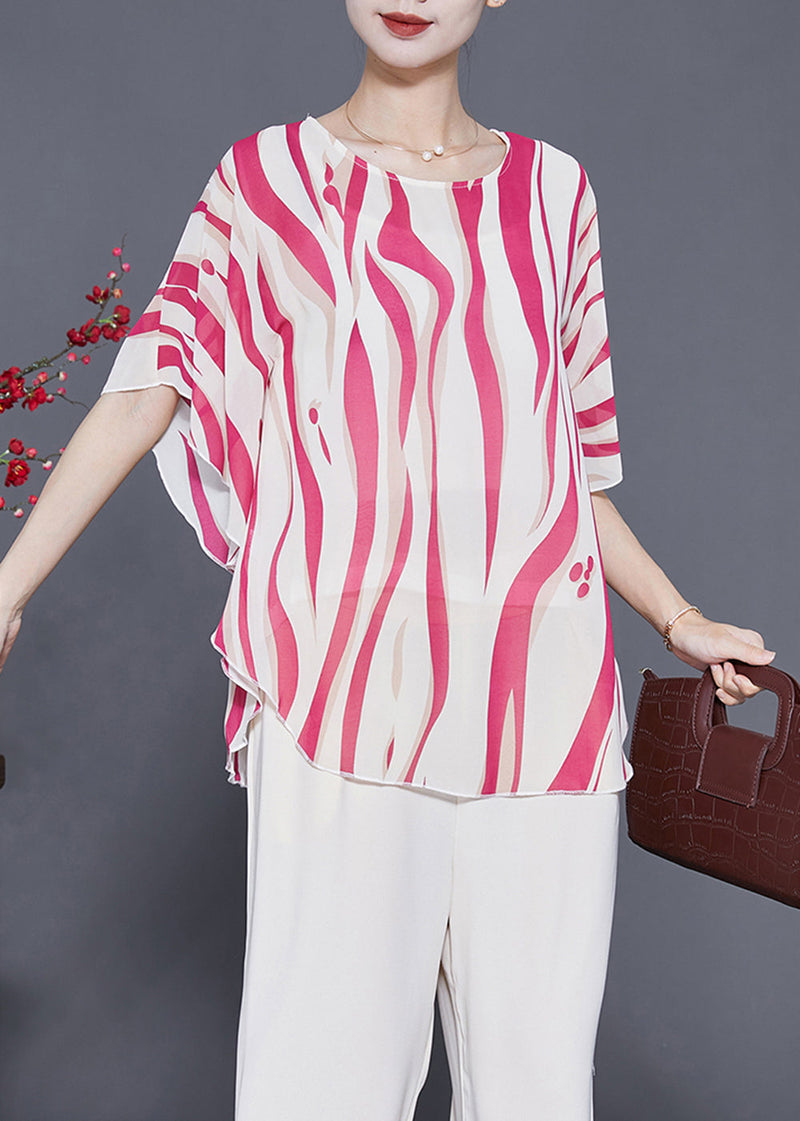 Red Oversized Striped Silk Tank Tops Summer