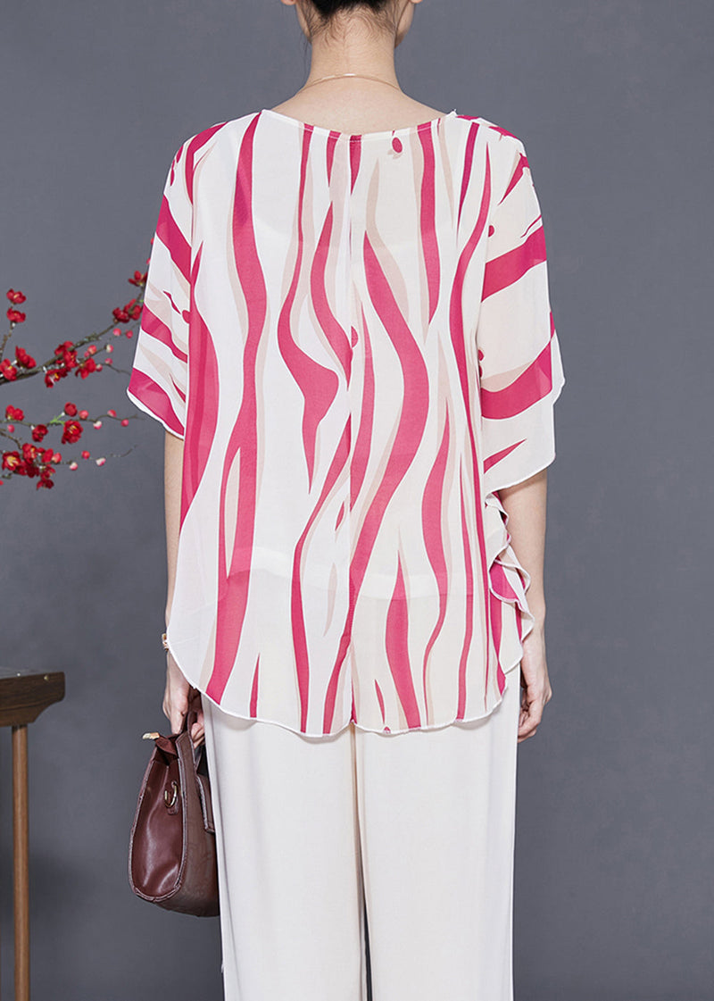 Red Oversized Striped Silk Tank Tops Summer