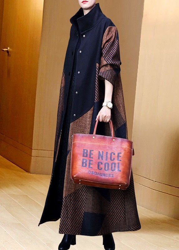 Red Oversized Striped Warm Fleece Wool Coat Outwear Spring