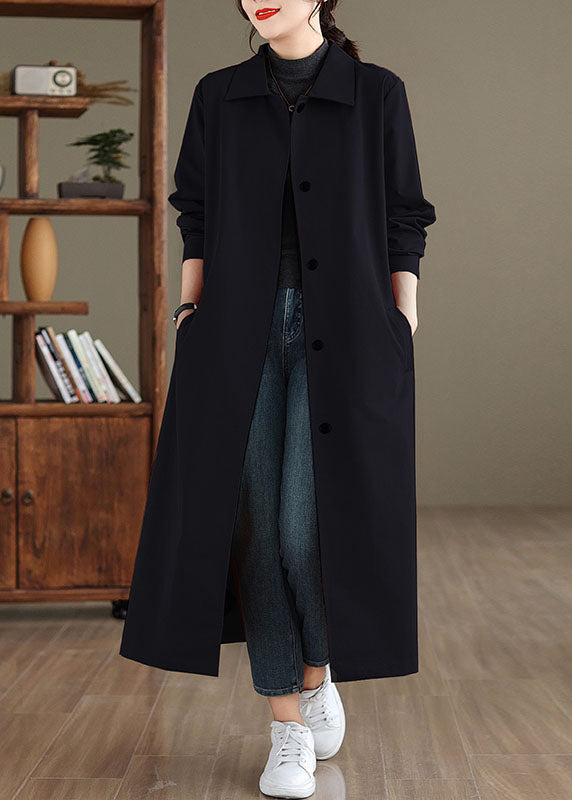 Red Peter Pan Collar Pockets Long Trench Coat Long Sleeve