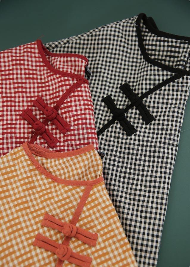 Red Plaid Batwing Sleeve Cotton Summer Blouses