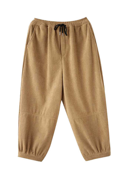 Red Pockets Elastic Waist Corduroy Warm Fleece Pants Spring