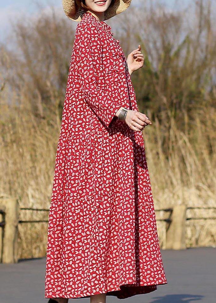 Red Print Clothes for Stand Collar Patchwork Dresses Spring Dresses