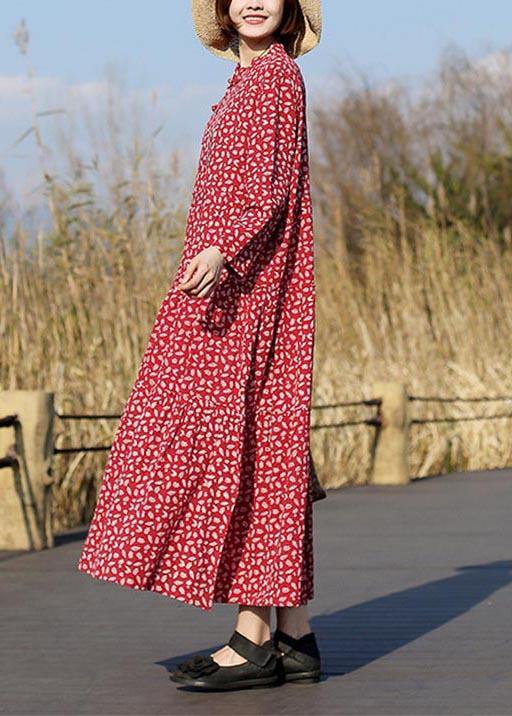 Red Print Clothes for Stand Collar Patchwork Dresses Spring Dresses