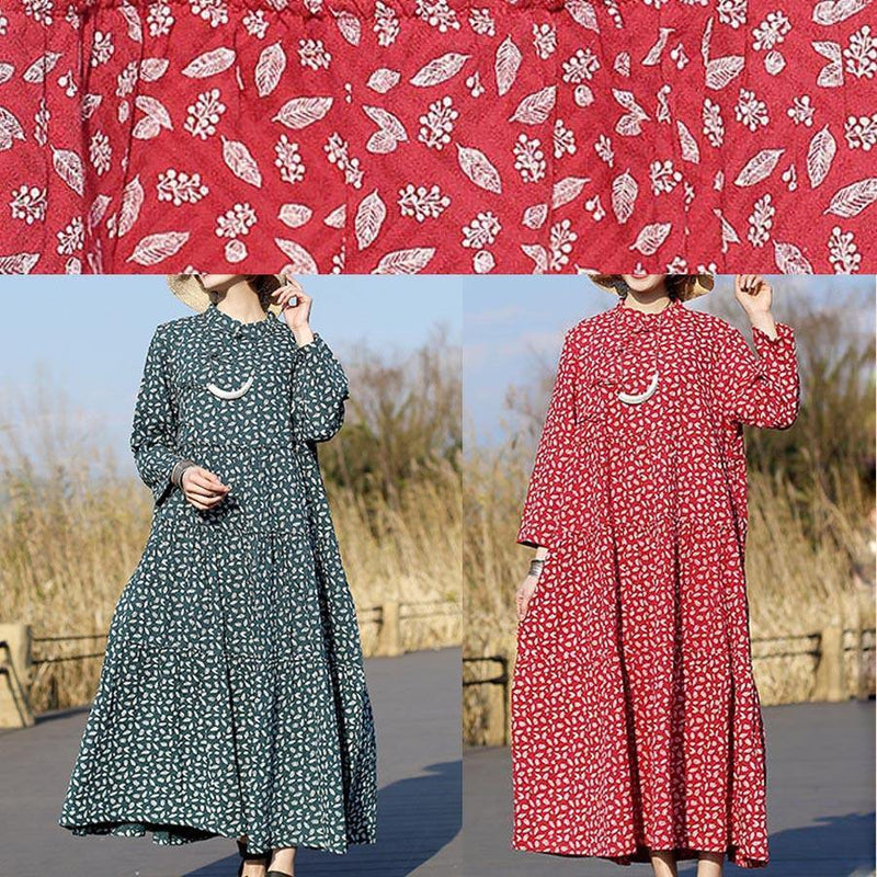 Red Print Clothes for Stand Collar Patchwork Dresses Spring Dresses