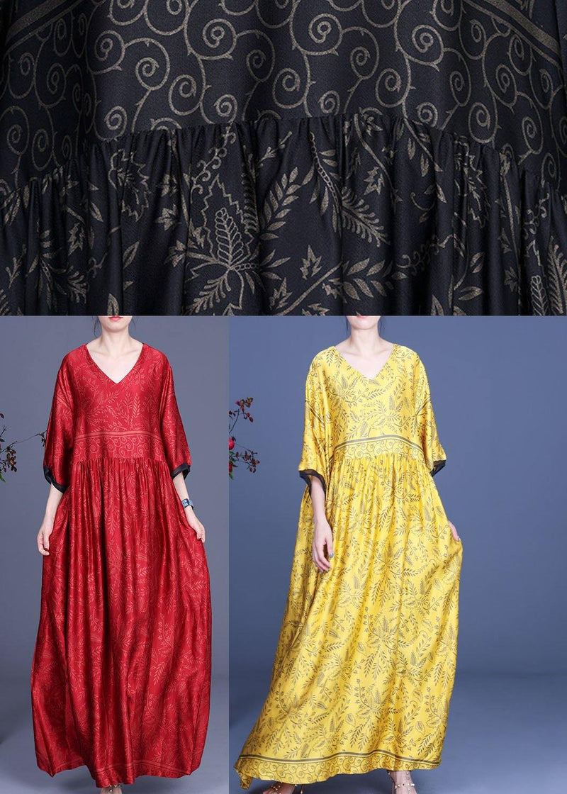 Red Print Silk Half Sleeve Summer Dresses