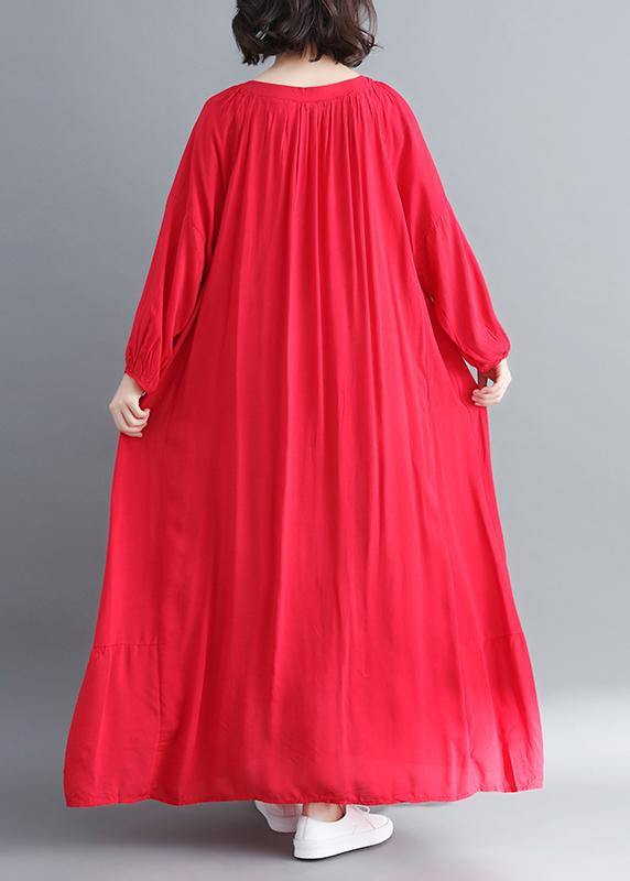 Red Quilting Dresses O Neck Large Hem Long Spring Dresses