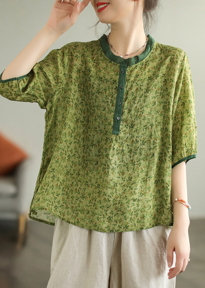 Red Ruffled Print Button Low High Design Shirt Summer