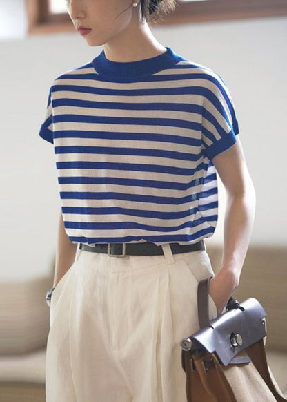 Red Stand Collar Striped Cotton Tanks Summer