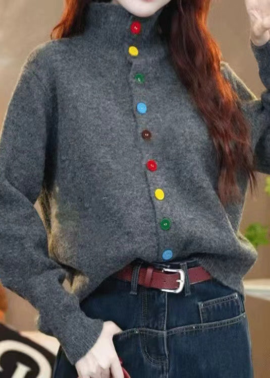 Red Turtleneck Button Knit Sweaters Winter