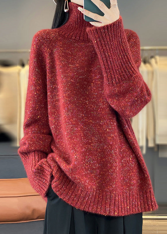 Red Turtleneck Cozy Thick Cashmere Knit Sweaters Spring