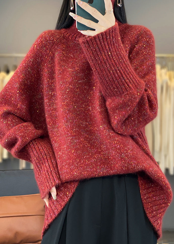 Red Turtleneck Cozy Thick Cashmere Knit Sweaters Spring