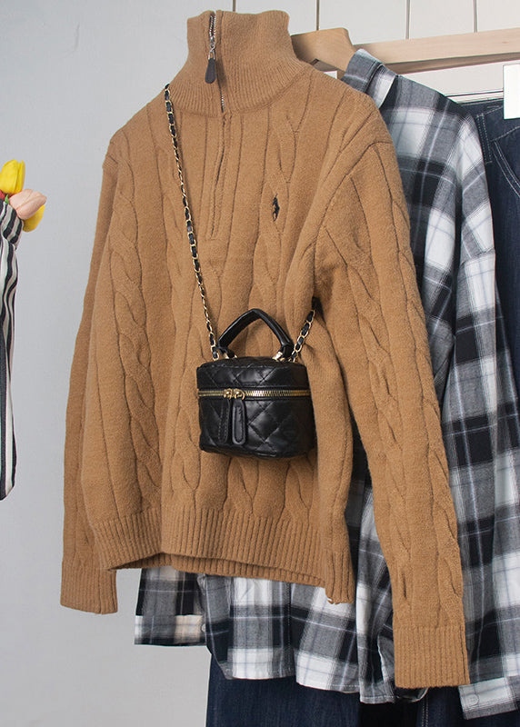 Red Turtleneck Zip Up Cable Knit Sweater Spring