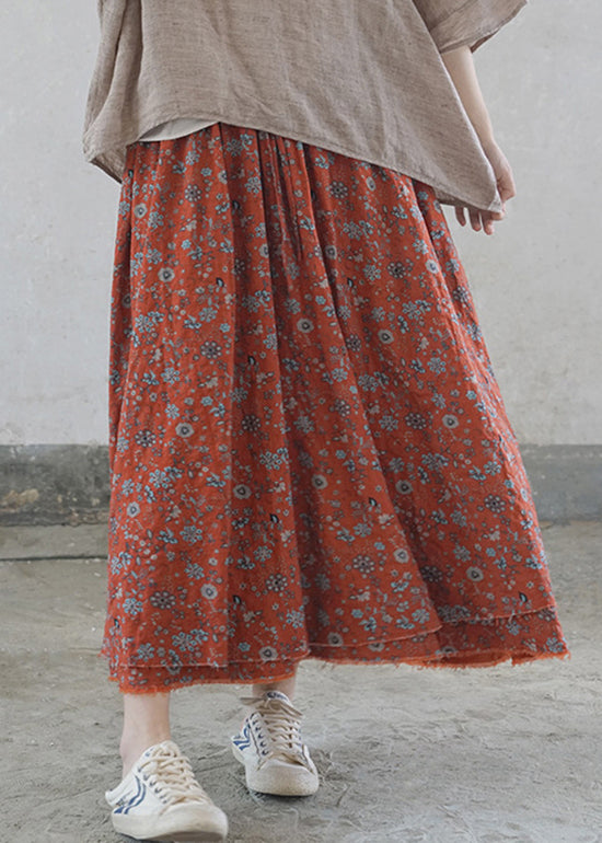 Colorful Stripes Elastic Waist Tie Waist Print Cotton Skirts Spring