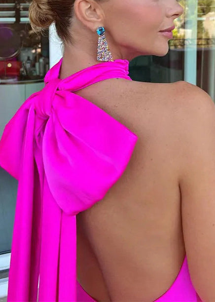 Rose Backless Halter Party Dress Summer
