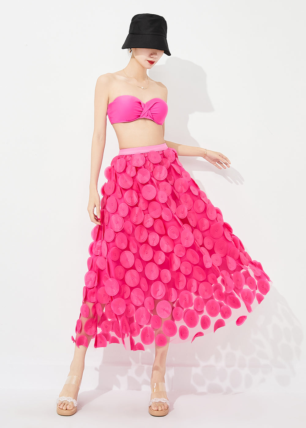 Rose Elastic Waist Exra Large Hem Tulle Skirt Summer