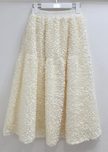 Rose Elastic Waist Ruffled Tulle a Line Skirt Spring