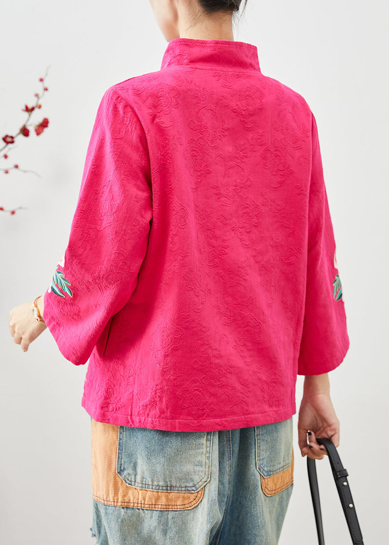 Rose Embroideried Jacquard Chinese Button Cotton Jackets Fall