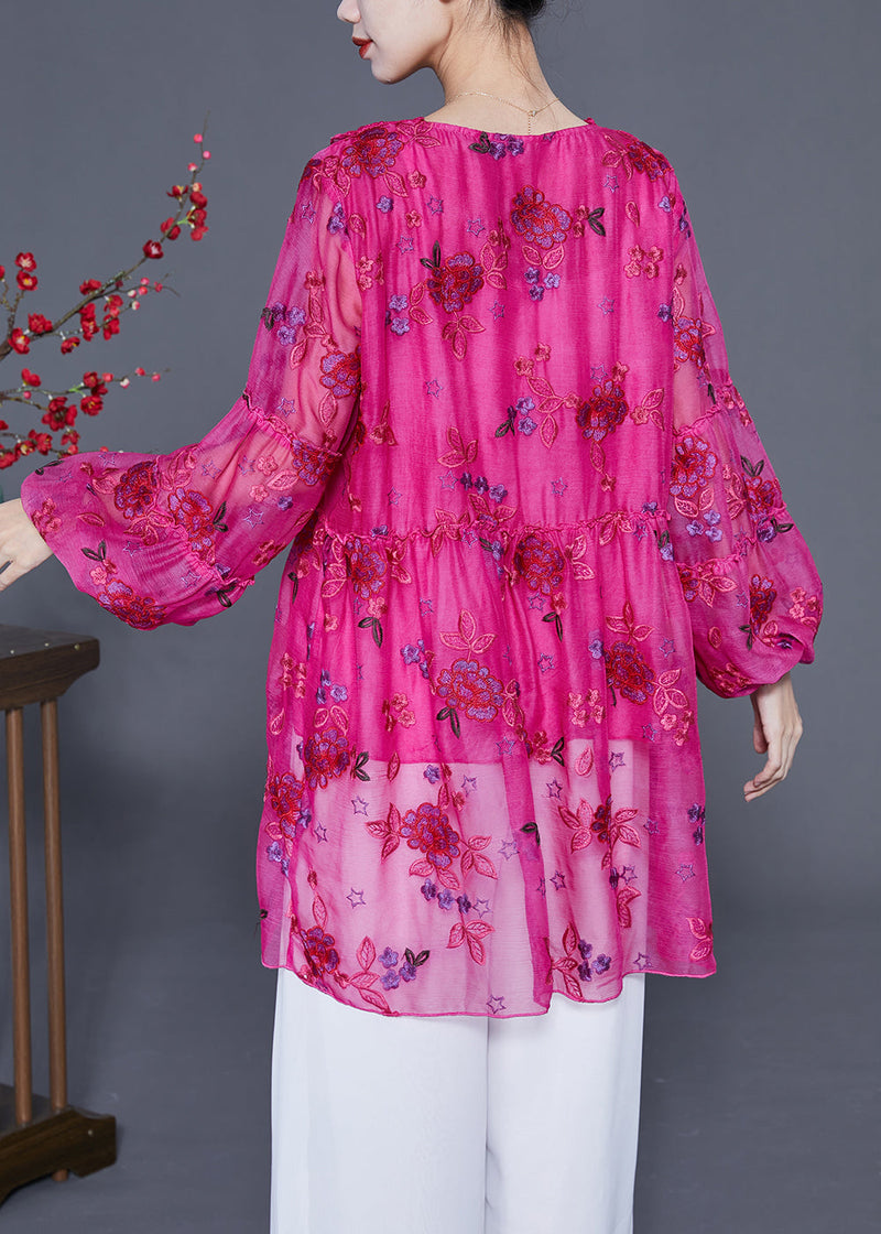 Rose Embroideried Patchwork Lace Tops Lantern Sleeve