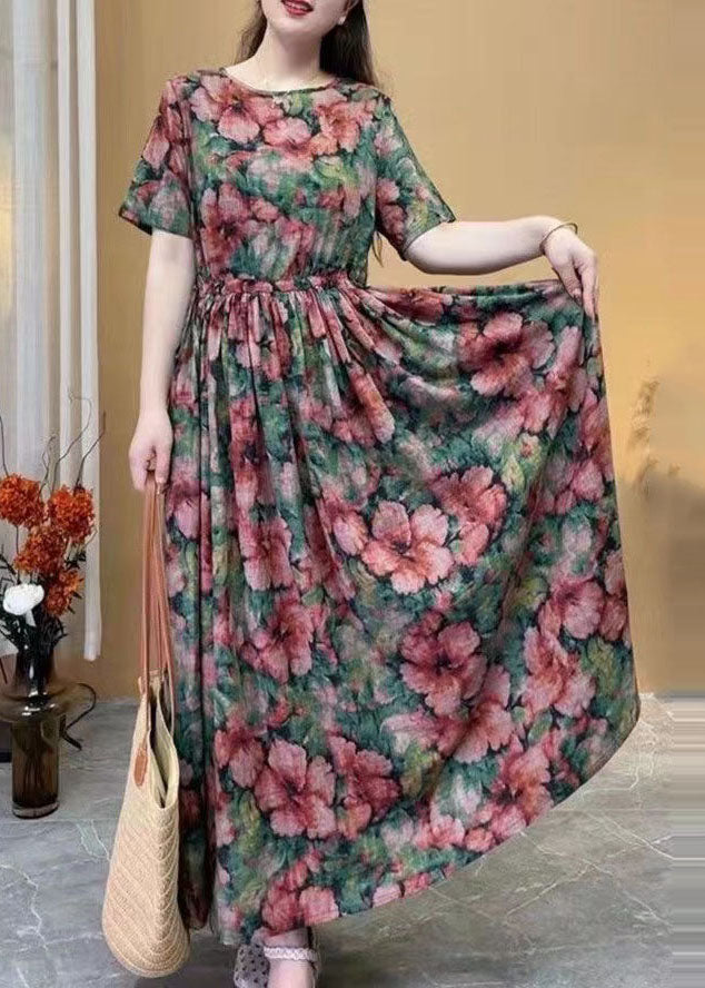 Rose Cotton Long Dress Cinched Summer