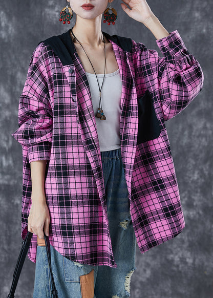 Rose Hooded Patchwork Plaid Cotton Coat Fall