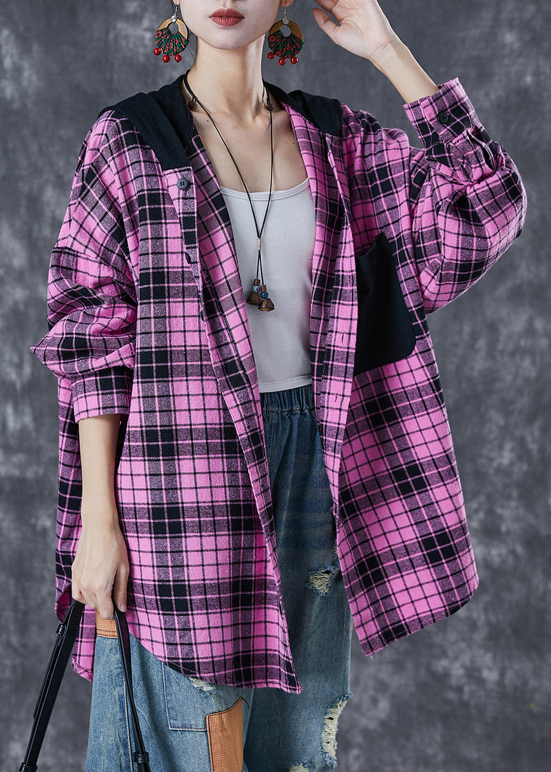 Rose Hooded Patchwork Plaid Cotton Coat Fall