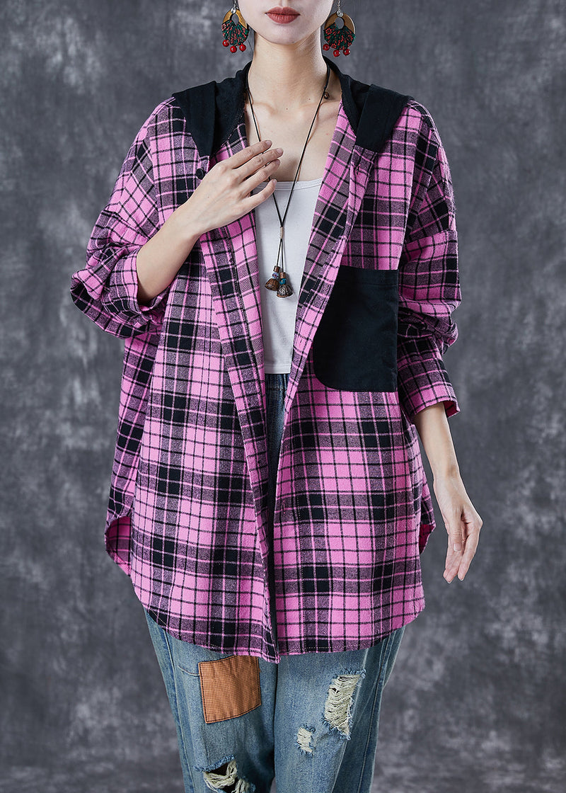 Rose Hooded Patchwork Plaid Cotton Coat Fall