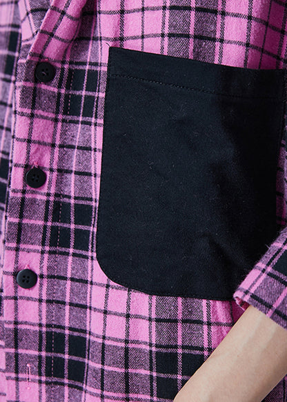 Rose Hooded Patchwork Plaid Cotton Coat Fall