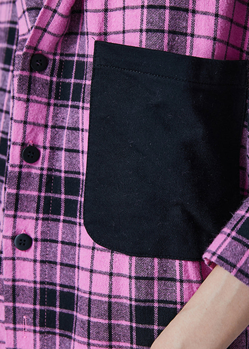 Rose Hooded Patchwork Plaid Cotton Coat Fall