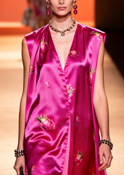 Rose Oversized Print Chiffon Maxi Dress Sleeveless