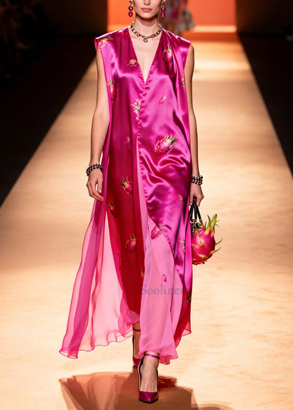 Rose Oversized Print Chiffon Maxi Dress Sleeveless