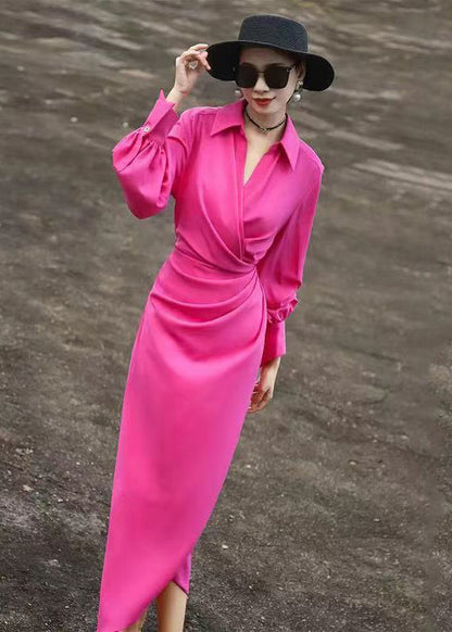 Rose Peter Pan Collar Wrinkled Cotton Dresses Long Sleeve