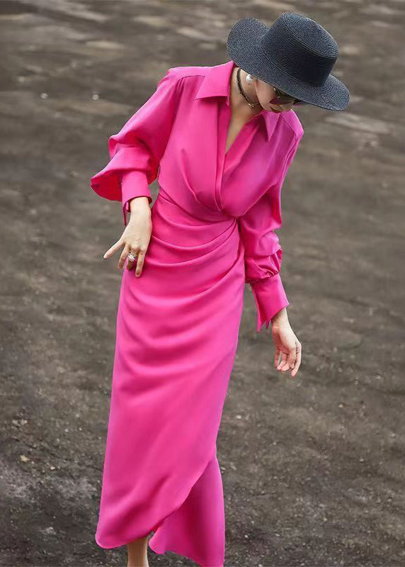 Rose Peter Pan Collar Wrinkled Cotton Dresses Long Sleeve