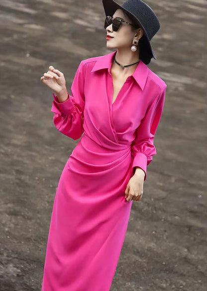 Rose Peter Pan Collar Wrinkled Cotton Dresses Long Sleeve