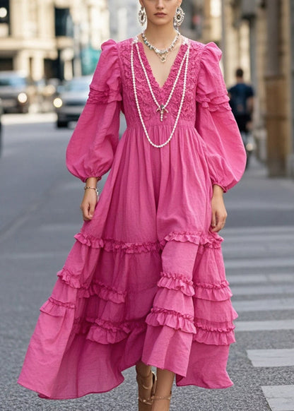 Rose Ruffled Exra Large Hem Cotton Vacation Dresses Spring