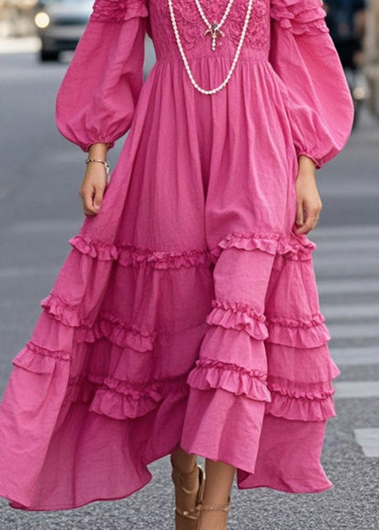 Rose Ruffled Exra Large Hem Cotton Vacation Dresses Spring