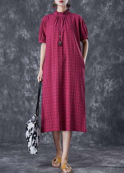 Rose Ruffled Plaid Cotton Dresses Summer