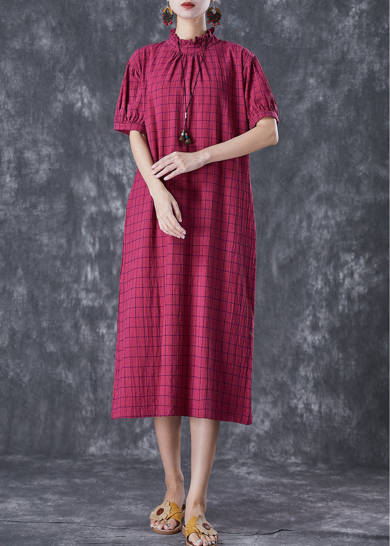 Rose Ruffled Plaid Cotton Dresses Summer